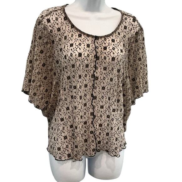 What La Wants Womens Sheer Lace Top Plus Size 4X Black Cream Made in USA Mesh - Picture 1 of 7